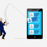Illustration metaphor for communication and retrieving customer data from anywhere