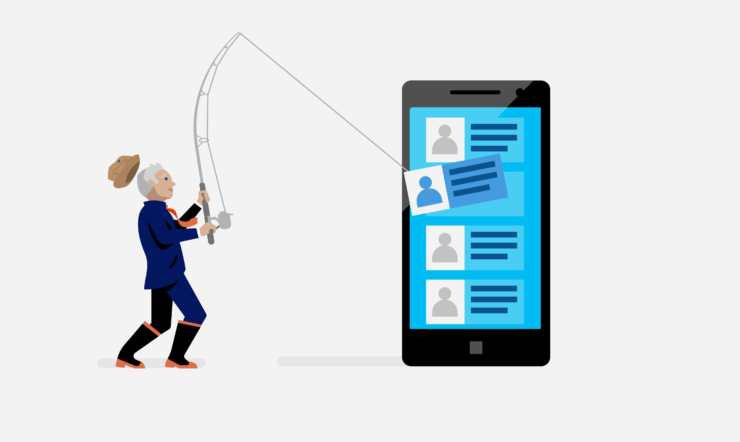 Illustration metaphor for communication and retrieving customer data from anywhere