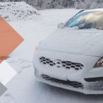 A Volvo car in the snow