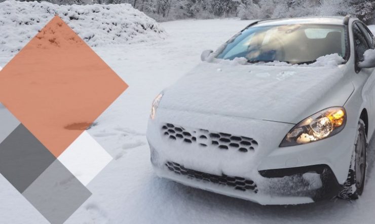 A Volvo car in the snow