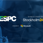 ESPC Stockholm 24, 2–5 December 2024, sponsored by Microsoft. A speaker is pictured on stage against a blue background.